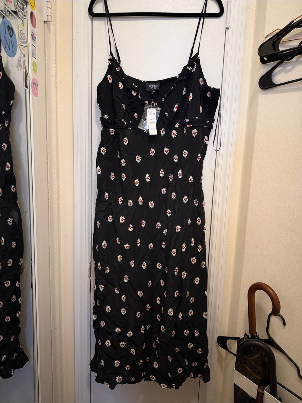 J. Crew Black Floral Slip Dress with Spaghetti Straps